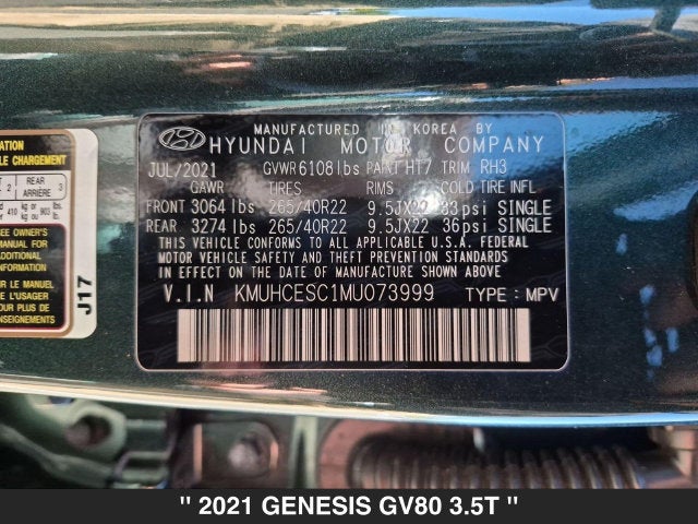 2021 Genesis GV80 3.5T
